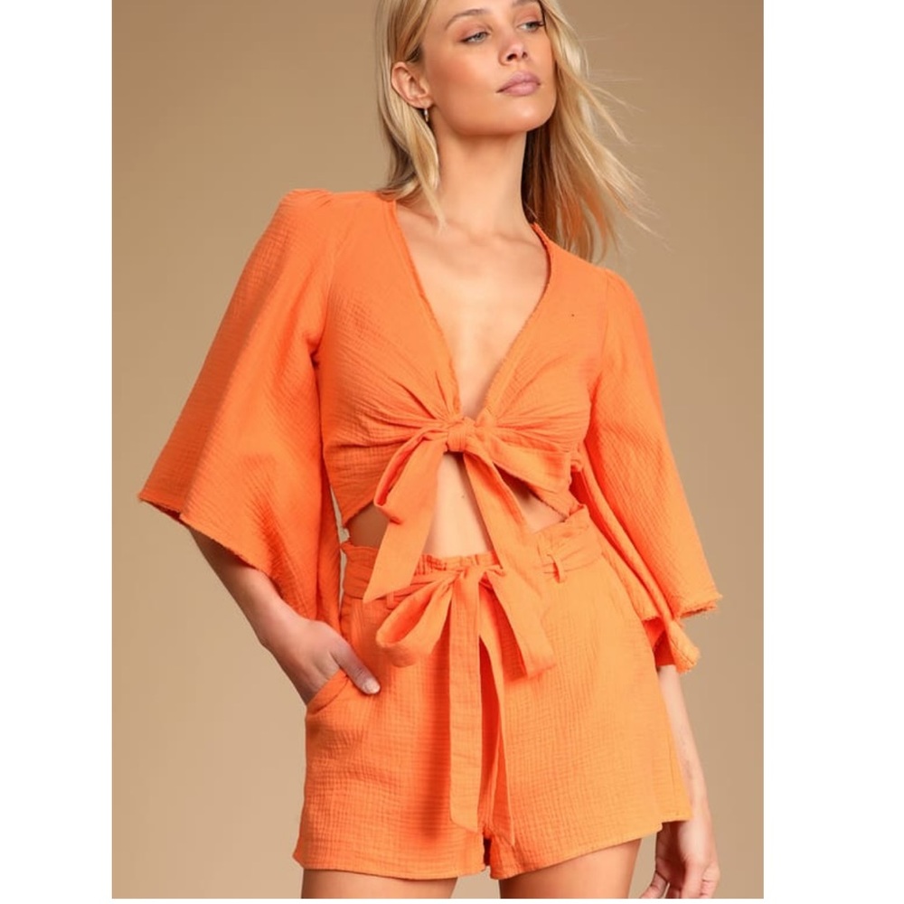Friendship Bright Orange Crop top & Paperbag Waist Shorts set
